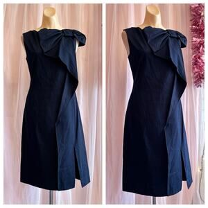 Valentino Red Navy Blue Shift Dress Sleeveless Bateau Neckline Oversized Bow 6 S